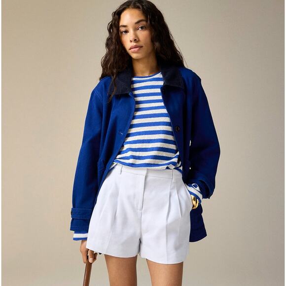 J.Crew Lucia Linen Blend Pleated Chino Short WMNS 8 White Stretch Zip Fly Pocket - Picture 1 of 9